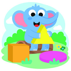 Cute elephant vector, drawing on shapes for kids