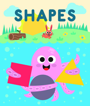 Cute octopus vector, on shapes for kids