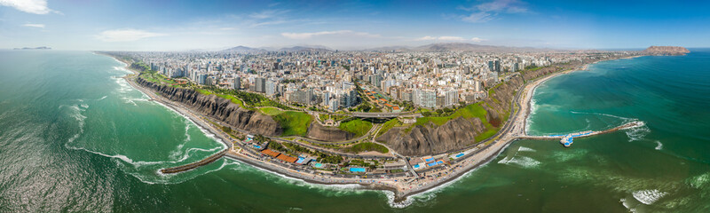 LIma, Peru: Panoramic aerial view of Lima city from Miraflores district