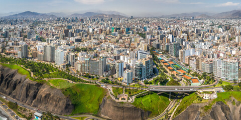 Fototapeta na wymiar Lima, Peru: Aerial view of the city from MIraflores district, in a sunny day