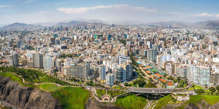 Lima, Peru: Aerial view of the city from MIraflores district, in a sunny day