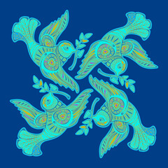 Fototapeta premium Dove of peace with olive branch. Colorful Vector mandala.
