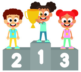 Successful cute boy who won a trophy