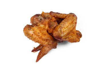 Fresh roasted chicken wing quarters on white isolated background