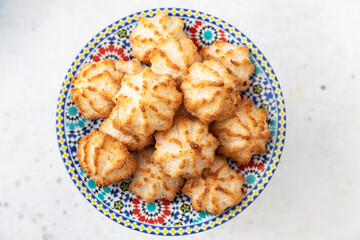 Homemade coconut cookies on the plate.Passover food