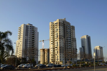 Fototapeta premium New buildings in Israel. New quarters, modern high-rise buildings.