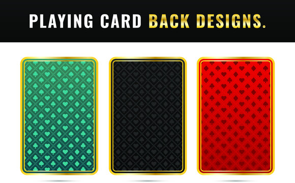 Three back-side designs of playing cards on white background. Playing Card Back Designs. Playing Card Backside design. playing cards vector illustration. Playing card design for a poker game. Premium