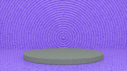 Fototapeta na wymiar Purple Stone podium and abstract geometry background. Round podium, pedestal, platform for cosmetic product presentation, showcase. Minimalist mock up scene, concept template. 3d render
