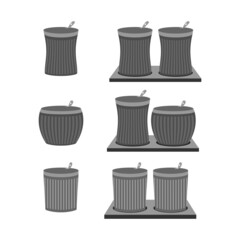 Icons of spice jars of different shapes and sizes on a white background.