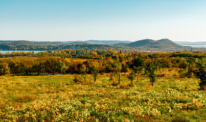 Autumn view of the hills of Tihany and the lake Balaton from Balatonfüred.