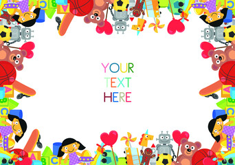 Obraz premium Vector greeting card with children's toy set. Children's toys collection. Funny kid game. It's a playset.