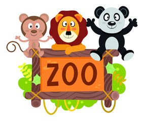 Cute animals and zoo sign