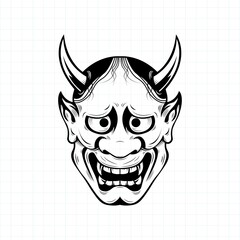Hand drawn Japanese Oni demon mask coloring page, Vector illustration eps.10