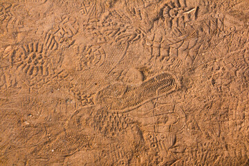 Footprints formed on the sand