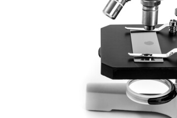 Microscope close up. Research in a scientific medical laboratory