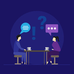 Speech bubble with coffee cup, coffee break, discussion with hot drink, Communication with coffee concept
