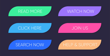 Set of multi-colored buttons using the gradient for websites and social pages.