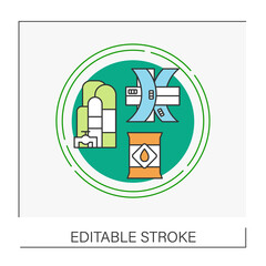  Petroleum refining concept line icon.Conversion of crude oil into useful products. Producing fuel oils, petrol. Chemical industry.Vector isolated conception metaphor illustration.Editable stroke