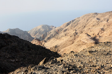 Walk through the mountains near the Gulf of Eilat Red Sea in Israel