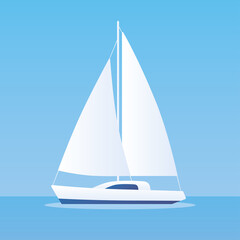 White sailboat or sailing yacht at sea vector illustration