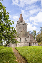Fototapeta na wymiar Crathie Kirk, a small Victorian Church of Scotland parish church near Balmoral Castle, Aberdeenshire, Scotland UK