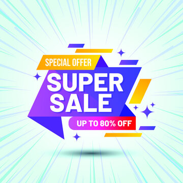 Vector illustration Sale banner template design, Big sale special up to 80% off. Super Sale, end of season special offer banner.