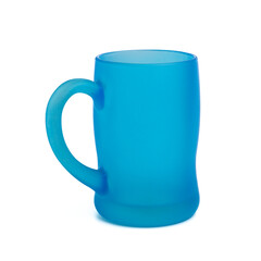 Blue frosted glass mug for various drinks, white background