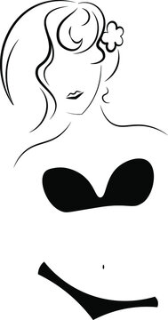 Woman in the bandeau swimwear stock image. Swimsuit or underwear vector outlines.
