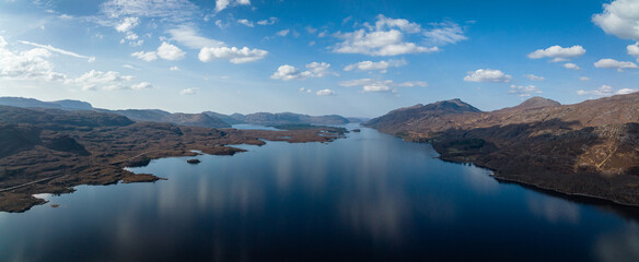 aerial view of slioch and loch maree in the torridon region of the north west highlands of scotland during a spring day