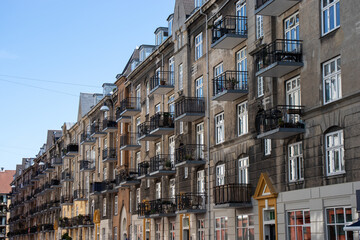 Copenhagen Denmark facades of old houses Christianshavn canal. High quality photo
