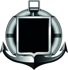 black and white coat of arms with anchor and lifebuoy