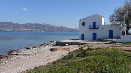 Fototapeta na wymiar Greek poet Angelos Sikelianos and his summer house at island of Salamina, Saronic Gulf, Greece.