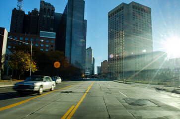 Lousy street in the morning in the city of Detroit near McNamara Building 