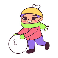 Isolated boy ball snow winter kids play enjoy vector illustation