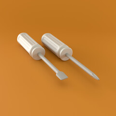 Monochrome Screw Drivers on Orange Background, 3d Rendering
