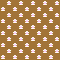 White sakura pattern on brown background. White Japanese flowers pattern. Cherry blossom background.