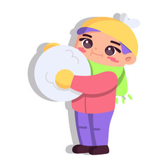 Isolated boy ball snow winter kids play enjoy vector illustation