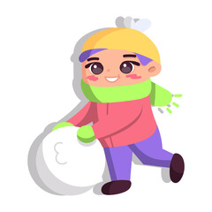Isolated boy ball snow winter kids play enjoy vector illustation