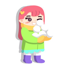 Isolated girl balls snow winter kids play enjoy vector illustation