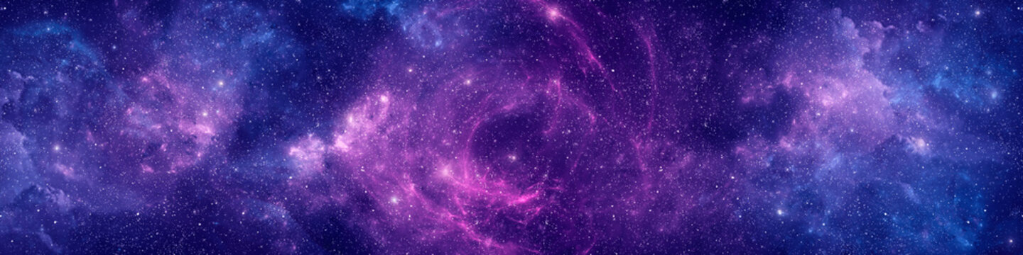 Nebula and stars in night sky web banner. Space background.