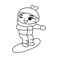 Isolated boy table snow draw winter kids play enjoy vector illustation