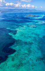 Aerial view of Ilet a Fajou, Grand Cul de Sac Marin, Basse-Terre, Guadeloupe, Lesser Antilles,...