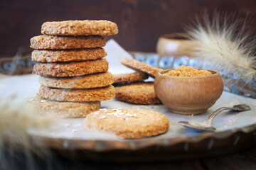 Crispy oatmeal cookies and cup of coffee