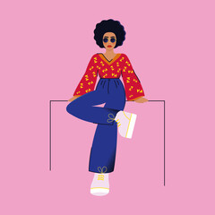 Afro girl in 80s style