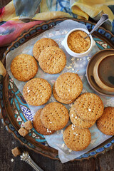 Crispy oatmeal cookies and cup of coffee