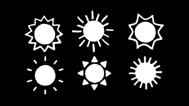 Solar icons, set of sun images in cartoon style.