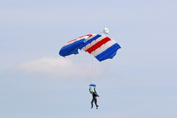 Skydiver flying wing in a blue sky	
