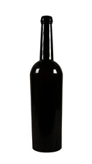 Old black wine bottle isolated on white