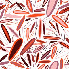 Bright handwritten seamless pattern with lots of ovals of different colors and circles in them. For any textile design fabric, wallpaper or background. Elegant handwritten creative red flowers.