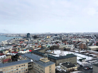 Obraz premium An aerial view of Reykjavik in Iceland in the winter